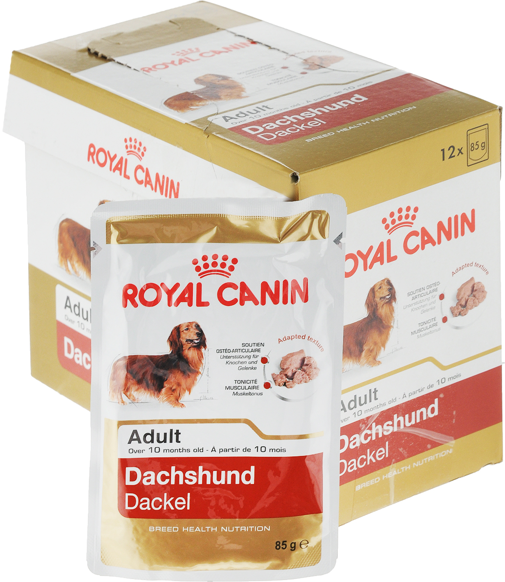 фото Влажный корм для собак royal canin dachshund adult, такса, мясо, 85г