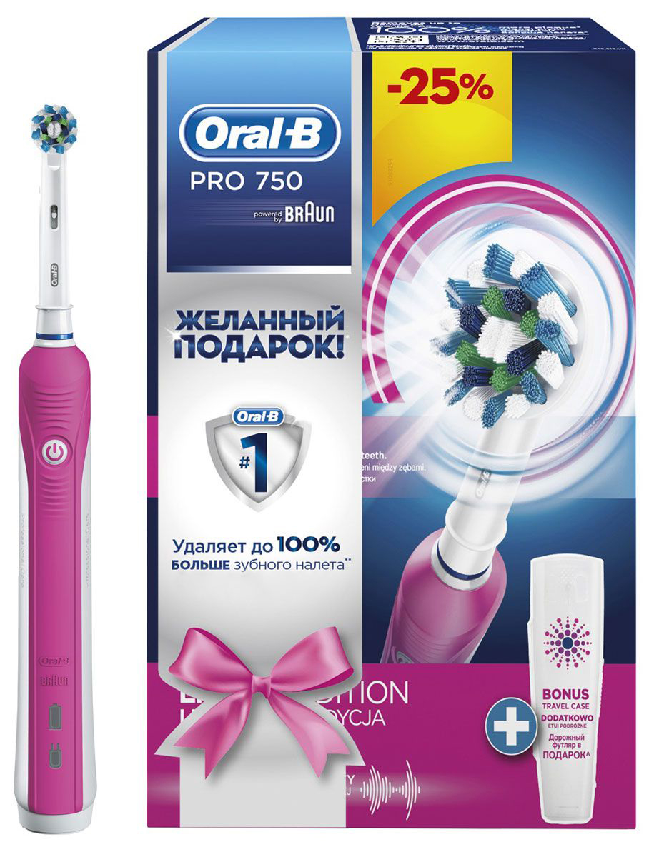 фото Зубная щетка электрическая braun oral-b 750 (d16.513.ux) cross action pink