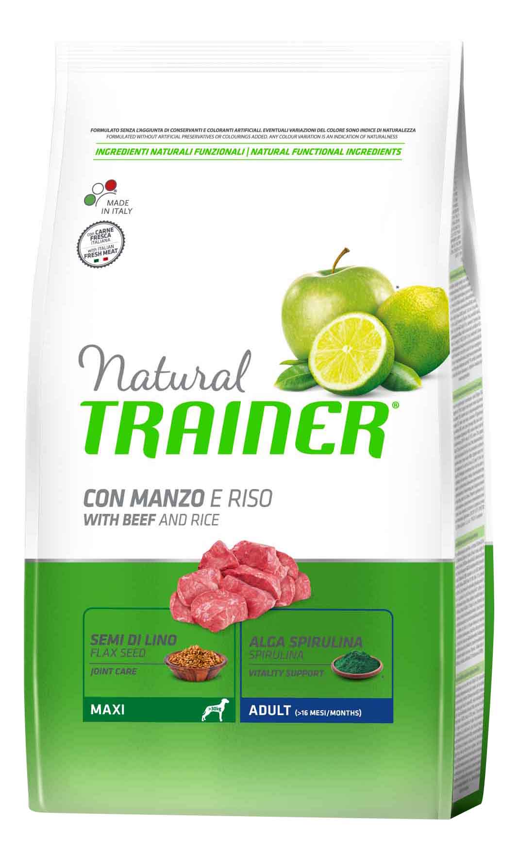 Сухой корм для собак TRAINER Natural Adult Maxi, для крупных пород, говядина и рис, 3кг