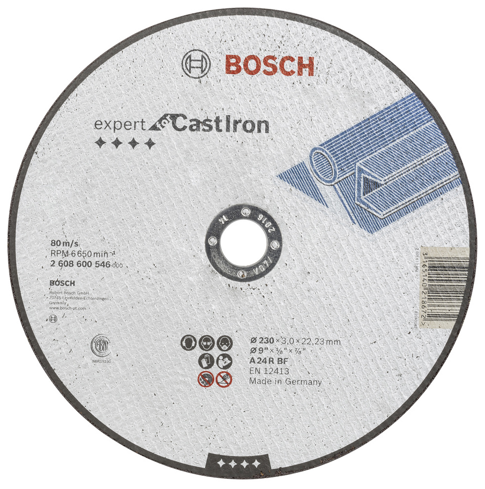 фото Диск отрезной абразивный bosch чугун 230х3 мм 2608600546