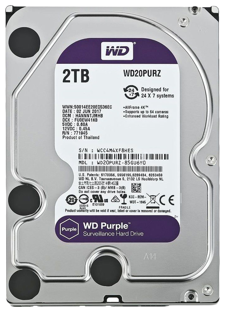 фото Внутренний жесткий диск western digital purple 2tb (wd20purz)