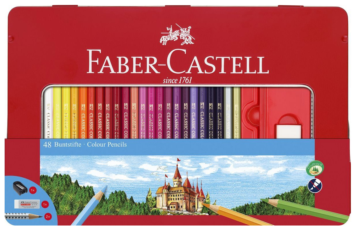 Набор Faber Castel: Шестигранные цветн. кар-ши Замок 48 шт, + 1 чернографитный + точилка
