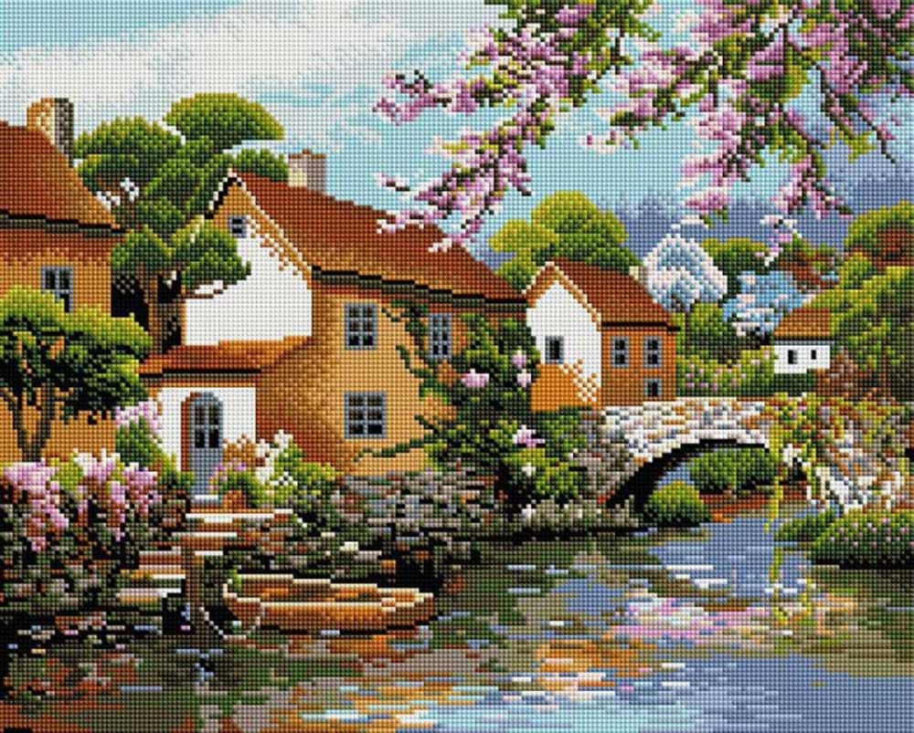 

Алмазная вышивка Белоснежка Деревенька у канала, 40x50 см, Деревенька у канала