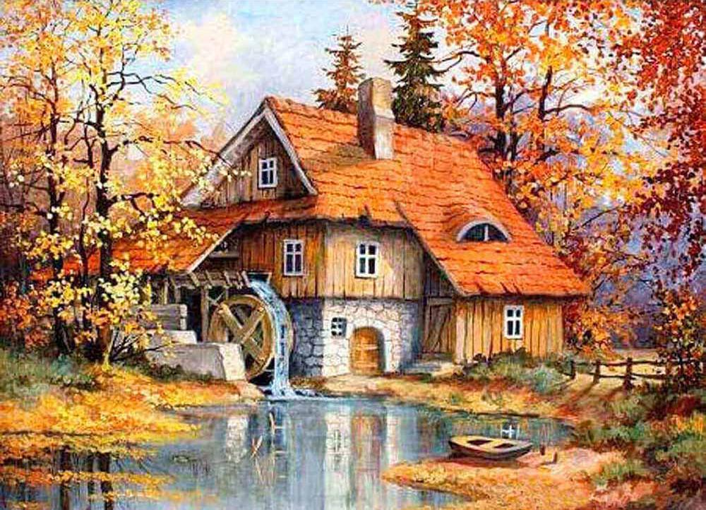 

Алмазная вышивка Цветной Дом с водяной мельницей, 30x40 см, Дом с водяной мельницей