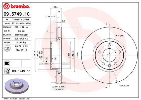 фото Тормозной диск brembo 09.5749.11