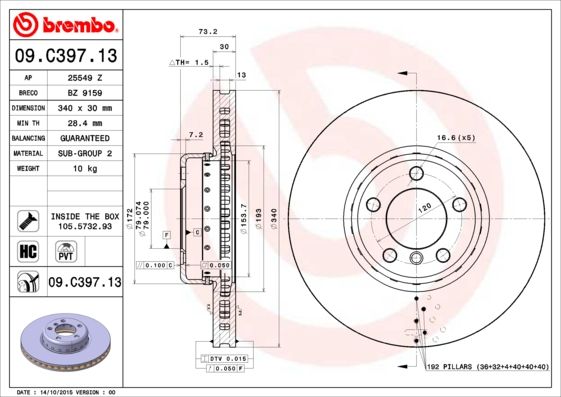 фото Тормозной диск brembo 09.c397.13