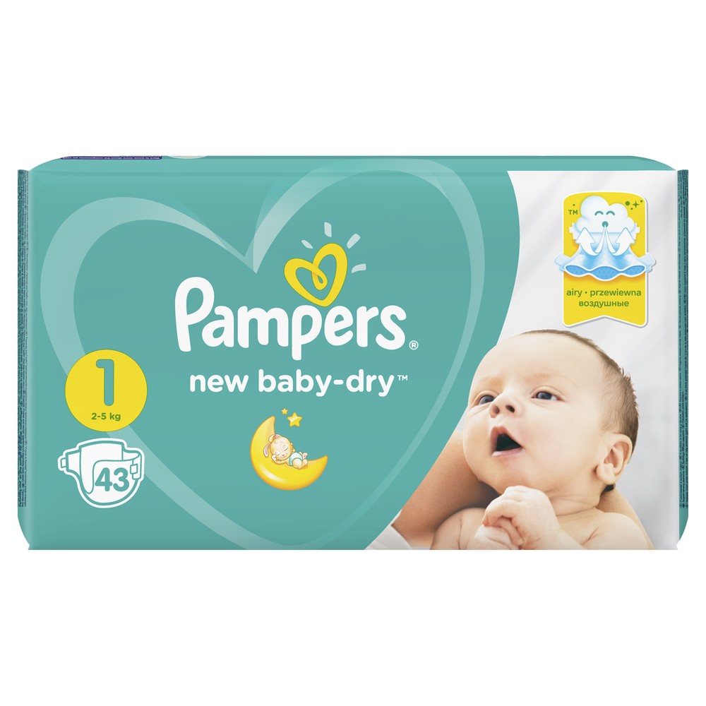 фото Подгузники для новорожденных pampers new baby-dry 1 (2-5 кг), 43 шт.