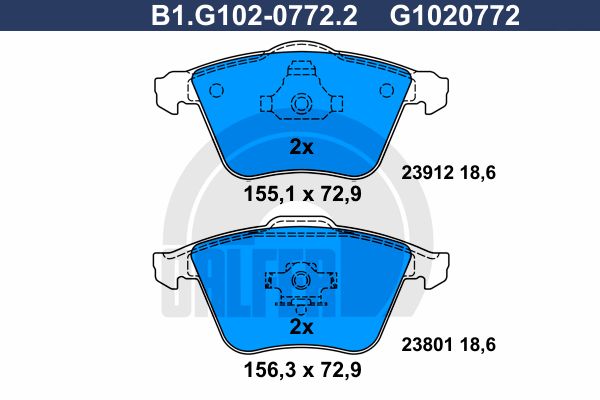 

Комплект тормозных дисковых колодок GALFER B1.G102-0772.2