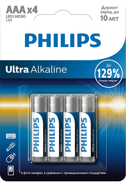 фото Батарейка philips lr03e4b/51 ultra 4 шт