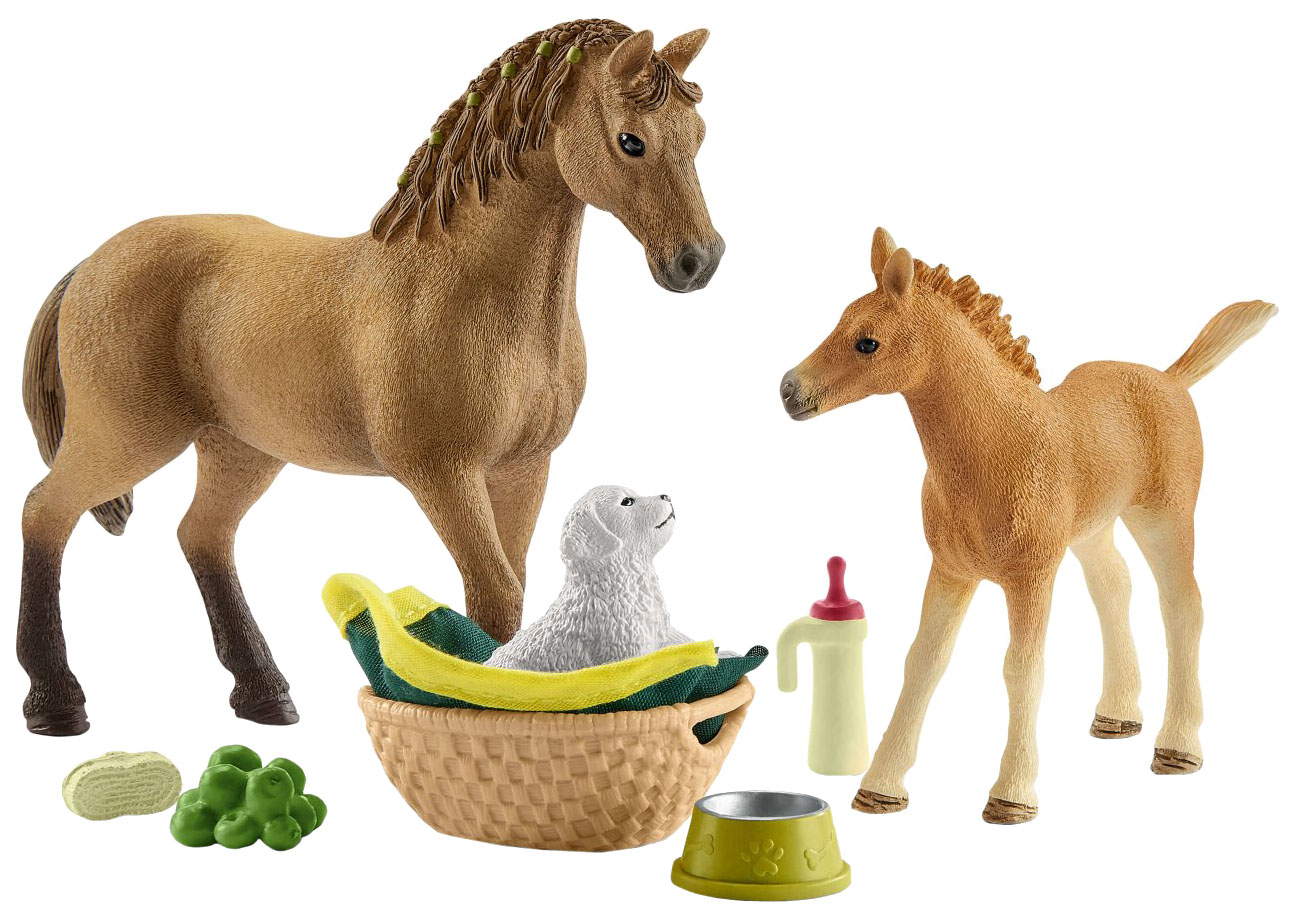 фото Фигурка лошадки schleich horse club: сара ухаживает за детенышами домашних животных 42432