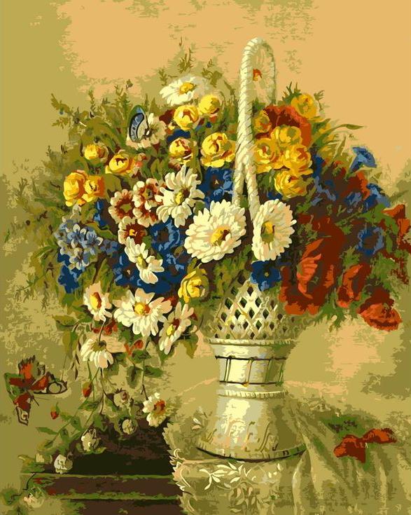 

Картина по номерам Цветной Цветочная корзина, 40x50 см, Цветочная корзина
