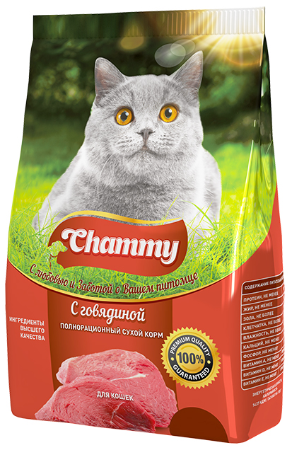 фото Сухой корм для кошек chammy, говядина, 0,35кг