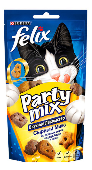 фото Лакомство для кошек felix party mix сырный микс, 60г