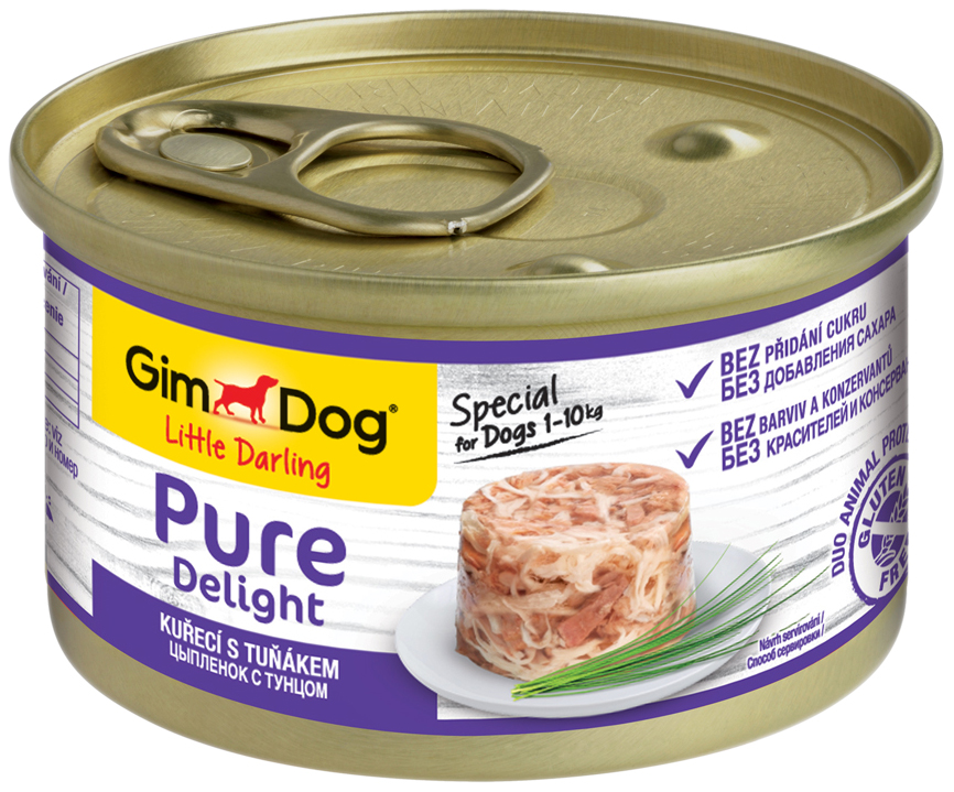 Консервы для собак GIMDOG Pure Delight, тунец, цыпленок, 85г