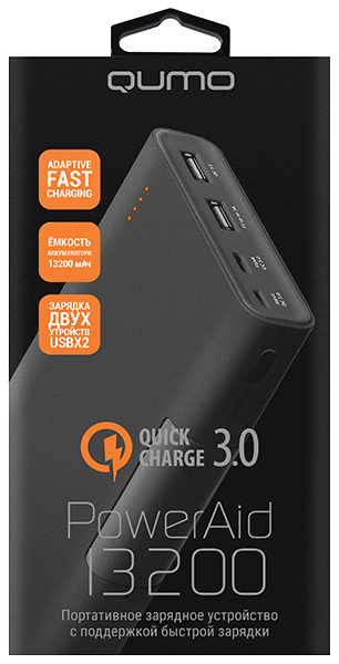 

Внешний аккумулятор QUMO POWERAID QC 3.0 13200 мА/ч Black, POWERAID QC 3.0