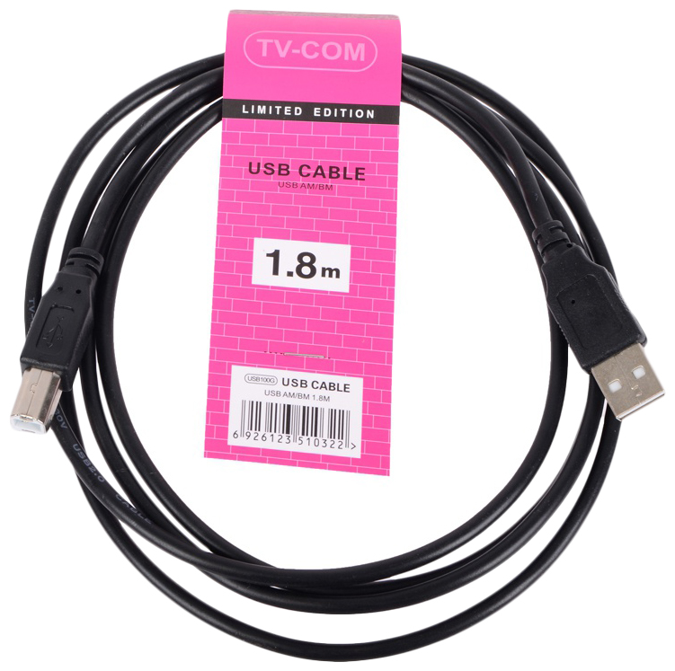 фото Кабель tv-com usb a-usb b, m-m 1,8м black (usb100g-1.8m)