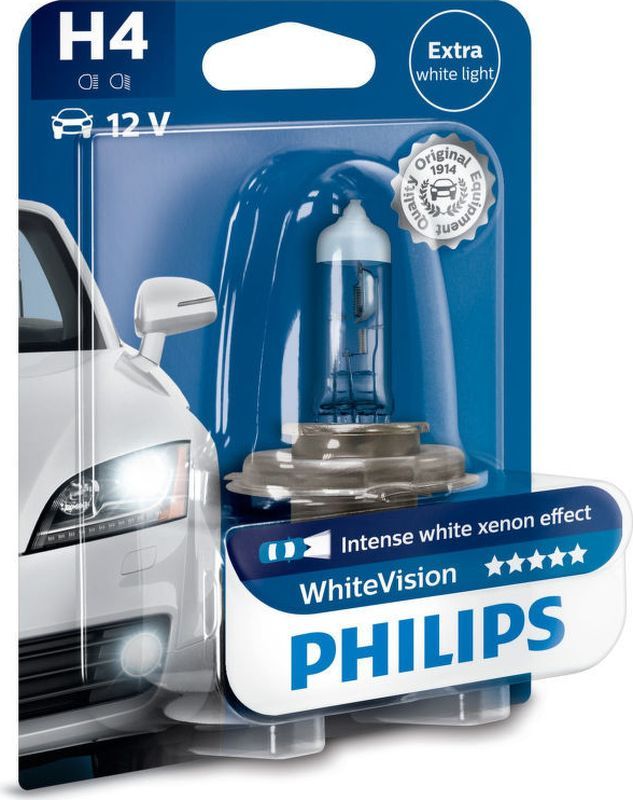 фото Лампа галогенная блистер 1шт h4 12v 60/55w p43t-38 whitevision 60% (4300k) philips