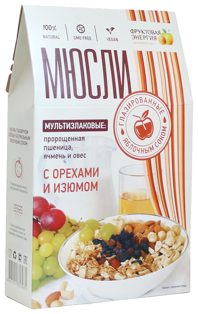 

Мюсли Фруктовая Энергия мультизлаковые с пророщенной пшеницей орехами и изюмом