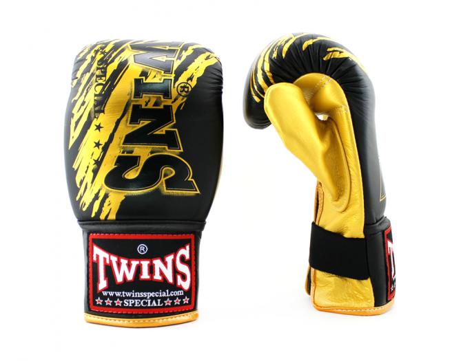 фото Боксерские перчатки twins ftbgl1f-tw2 fancy training bag gloves черные/золотистые 8 унций
