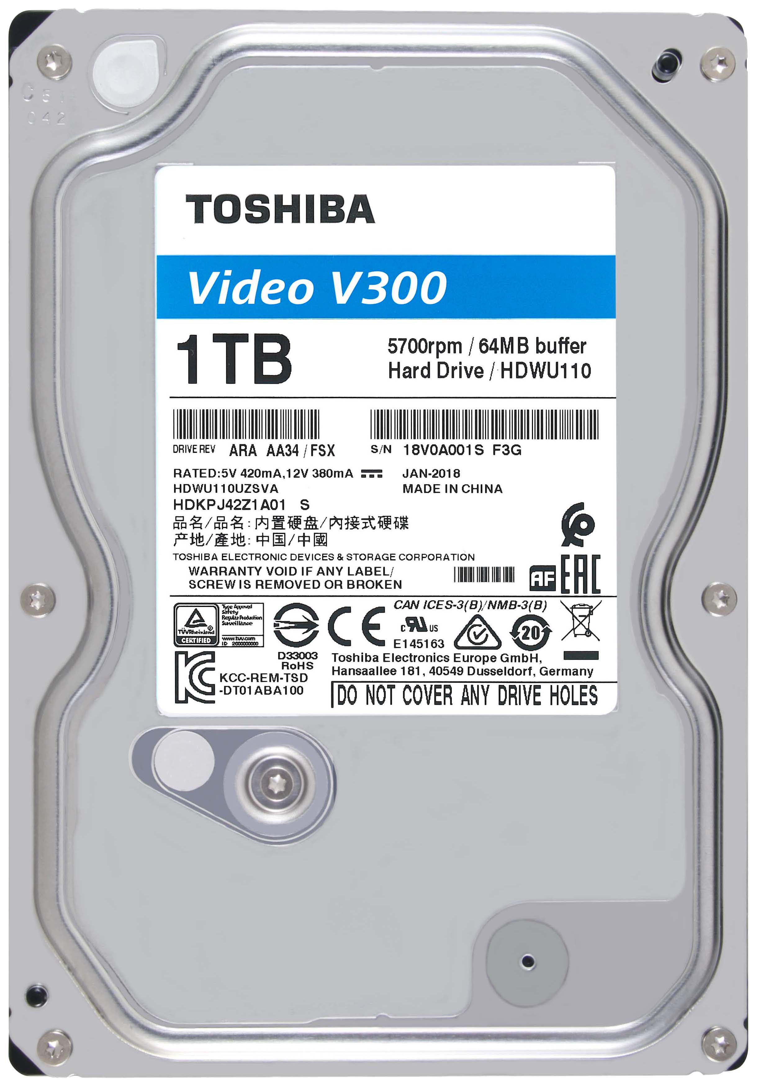 фото Внутренний жесткий диск toshiba v300 1tb (hdwu110uzsva)