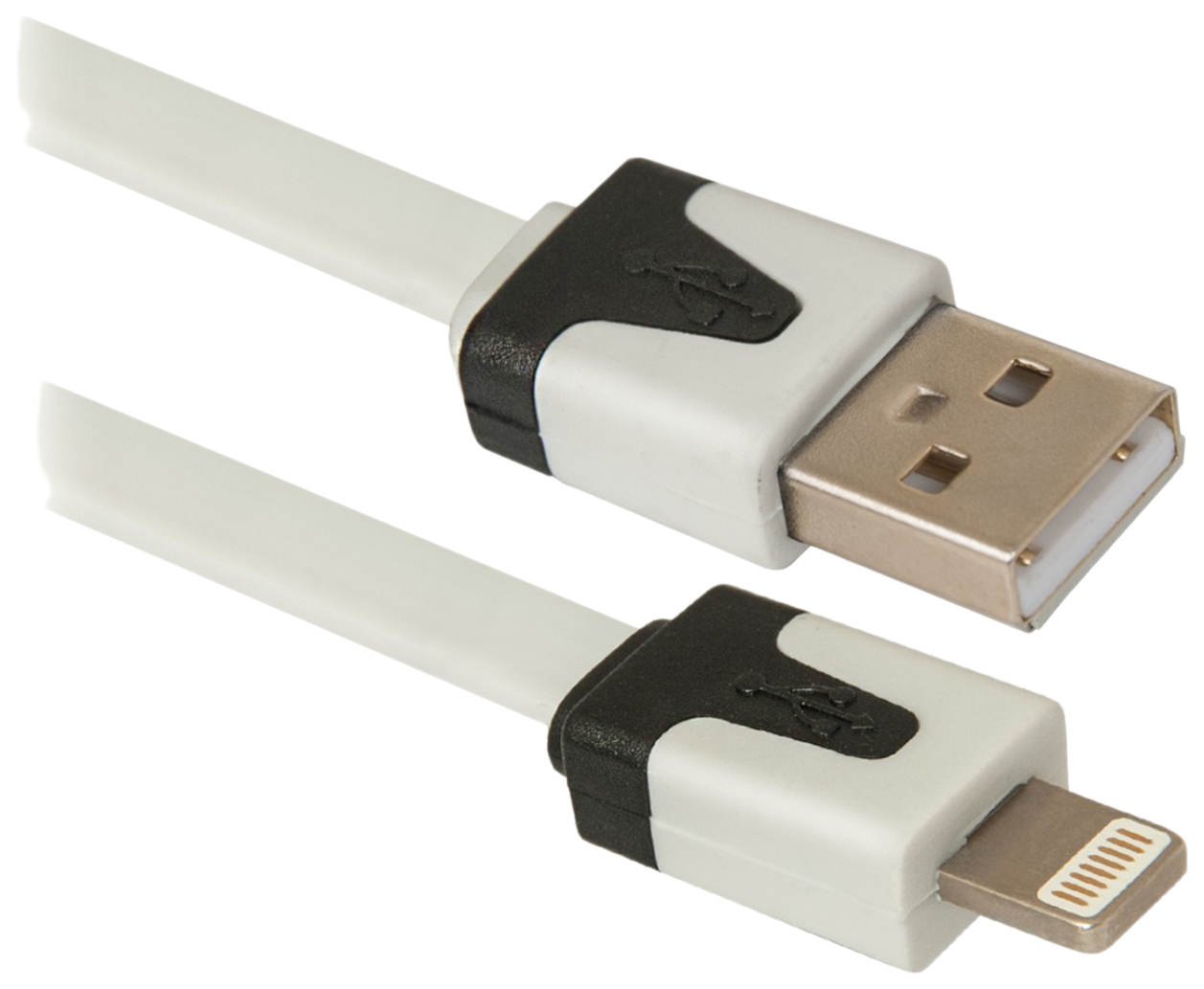 фото Кабель defender ach01-03p usb am - lightning, белый - 1 м, плоский