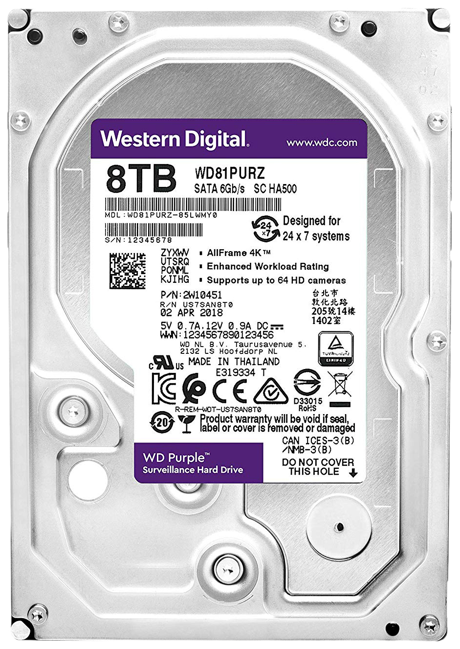 

Жесткий диск WD Purple 8ТБ (WD81PURZ), Purple