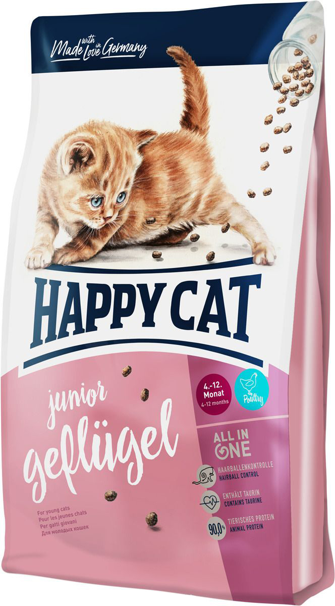 фото Сухой корм для котят happy cat junior geflugel, домашняя птица, 4кг