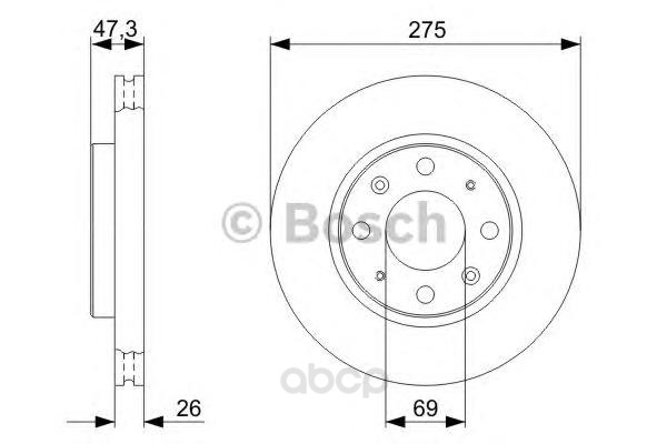 фото Тормозной диск bosch передний для kia cerato ld 1.5-2.0 2004- d=275мм. 0986479369