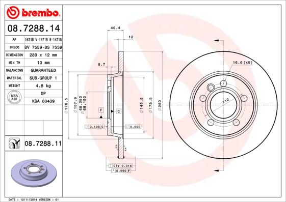 фото Тормозной диск brembo 08.7288.11