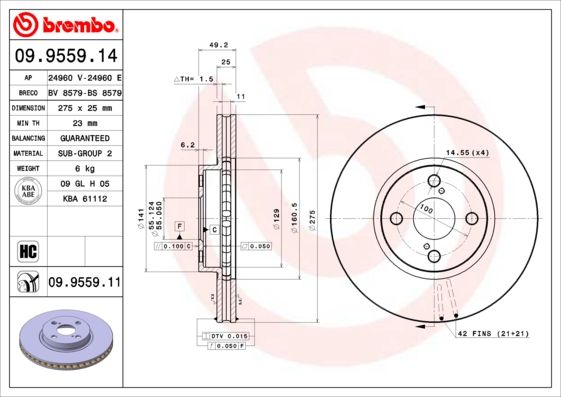 фото Тормозной диск brembo 09.9559.11