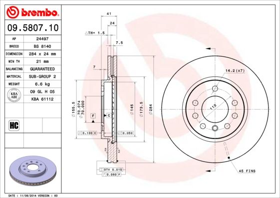 фото Тормозной диск brembo 09.5807.10