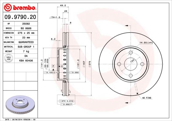 фото Тормозной диск brembo 09.9790.20