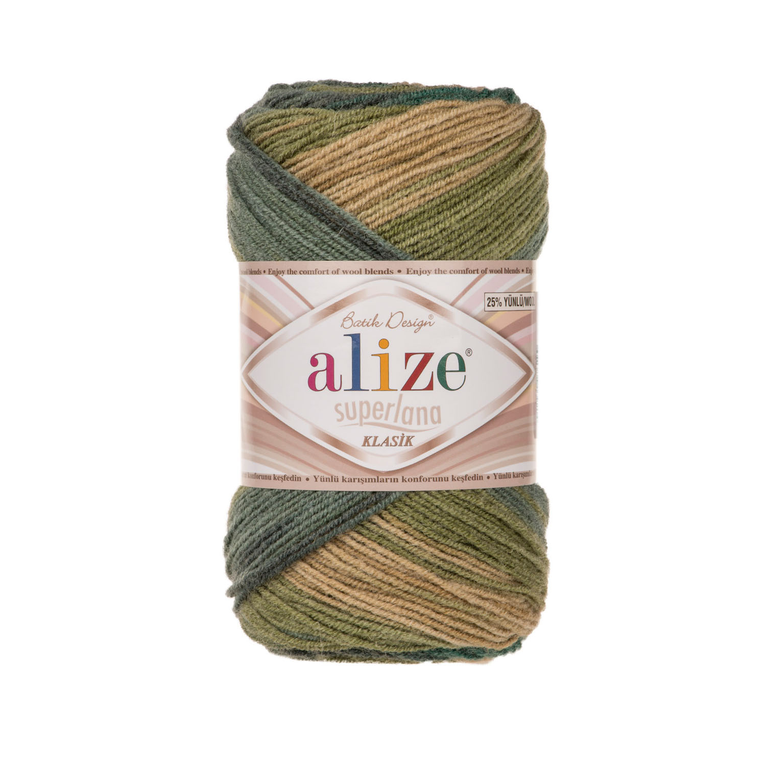 

Пряжа Alize SUPER,KLAS,BAT,4840 Superlana klasik Batik 4840 зеленый, хаки, Superlana klasik Batik