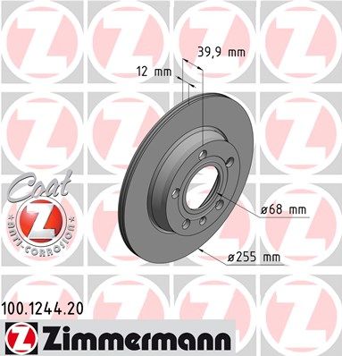 фото Тормозной диск zimmermann 100.1244.20