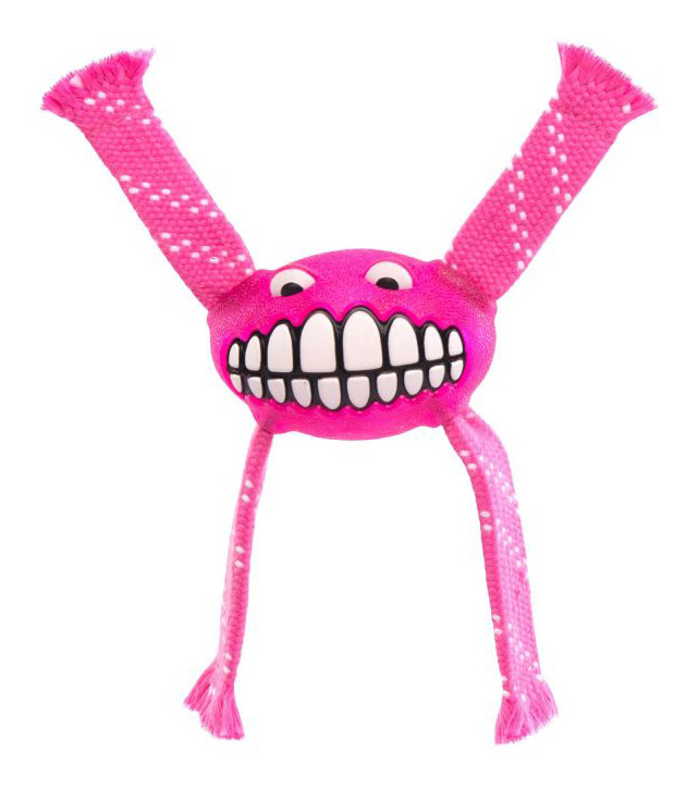Игрушка-пищалка для собак Rogz Flossy Grinz S с принтом зубы, розовая, 16,5 см