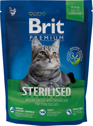 Сухой корм для кошек Brit Premium Sterilised для стерилизованных курица печень 03кг 250₽