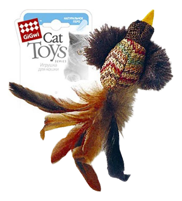 фото Мягкая игрушка для кошек gigwi птичка с перьями, 12 см