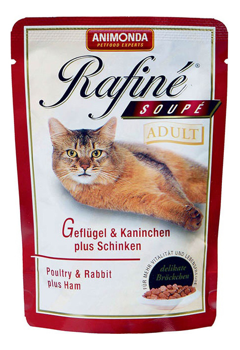 фото Влажный корм для кошек animonda rafine soupe adult, домашняя птица, кролик, ветчина, 100г