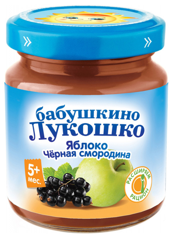 фото Пюре фруктовое бабушкино лукошко яблоко-черная смородина с 5 мес. 100 г, 1 шт.