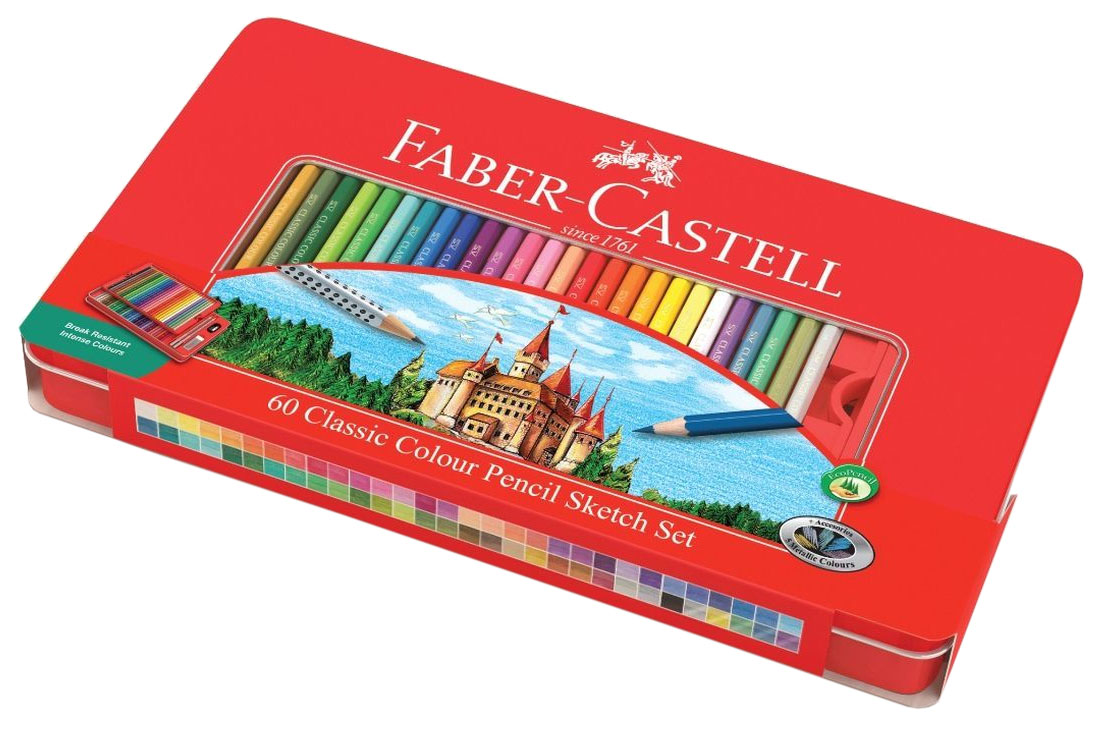 фото Цветные карандаши faber-castell замок в металлической коробке, 60 шт