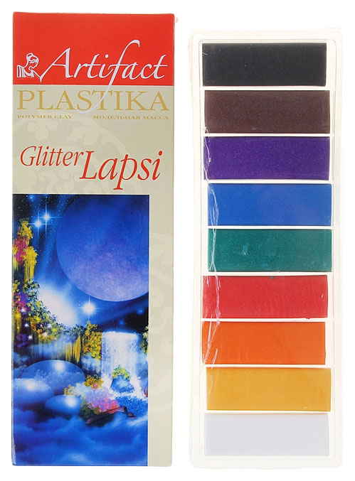 Пластика-полимерная глина набор LAPSI GLITTER 9 классических цветов с блестками 180г Arti