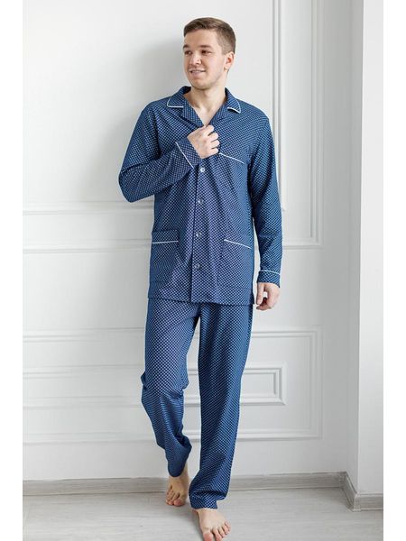 Мужская трикотажная пижама из кулирки LikaDress 6258 синяя, р.54