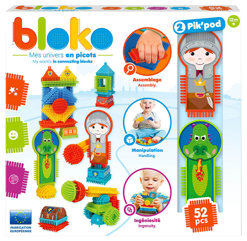 фото Игольчатый конструктор "bloko". 50 деталей + 2 персонажа (рыцарь и дракон)