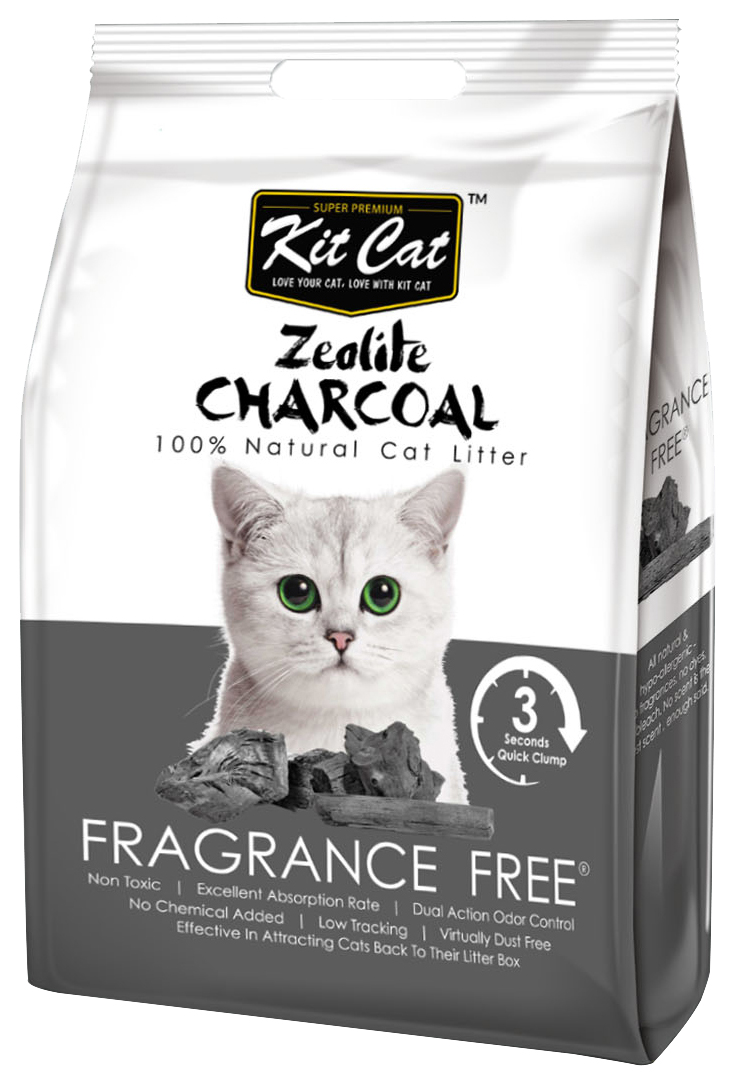 фото Комкующийся наполнитель туалета для кошек kit cat zeolite charcoal frangrance free 4 кг