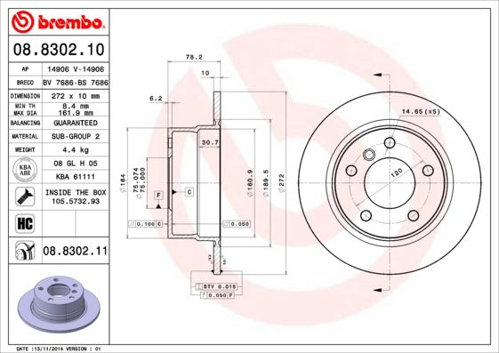 фото Тормозной диск brembo 08.8302.11