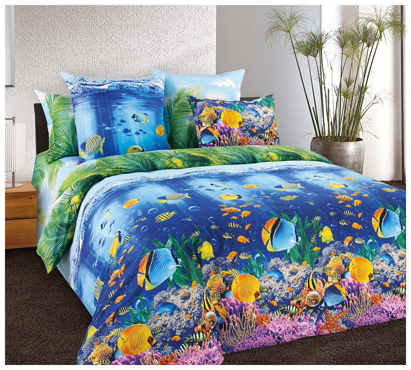 фото Постельное белье "подводный мир 2" 2-спальное с европрост. перкаль текс-дизайн