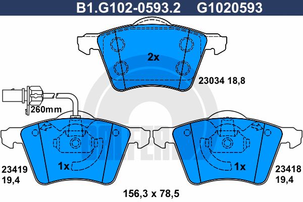 

Комплект тормозных дисковых колодок GALFER B1.G102-0593.2