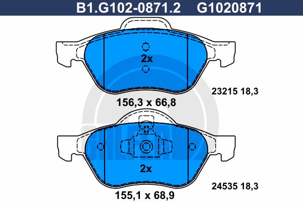 

Комплект тормозных дисковых колодок GALFER B1.G102-0871.2