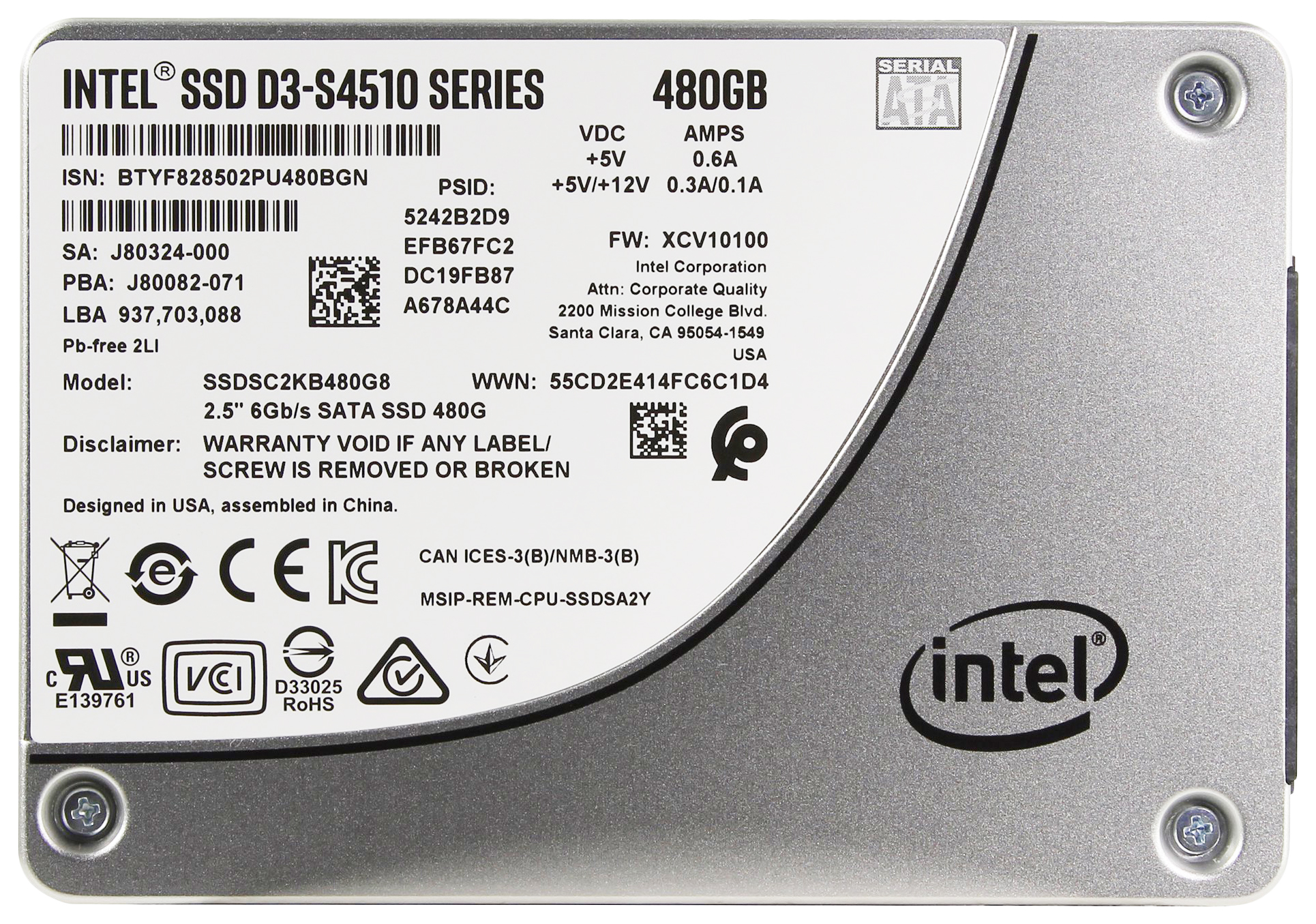 SSD накопитель Intel D3-S4510 2.5