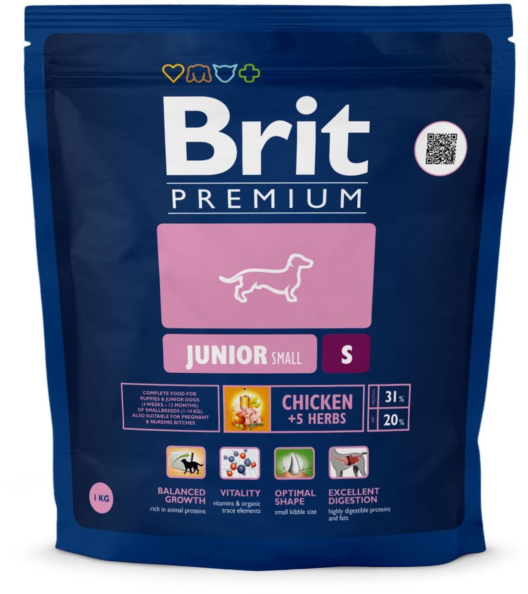 фото Сухой корм для щенков brit premium junior s, для мелких пород, курица, 1кг